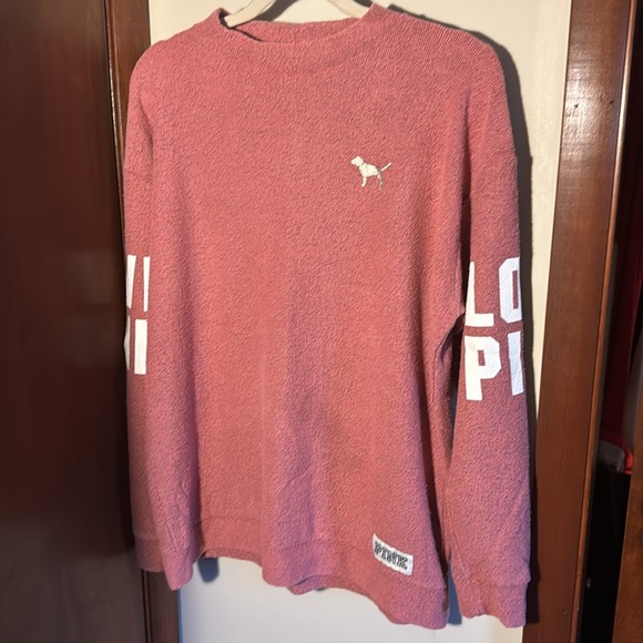 Victorias Secret PINK red white long sleeve sweatshirt top cotton oversized M - Picture 2 of 10